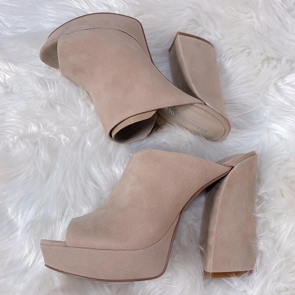 Kenneth Cole Gracen mule beige soft suede 5” chunky heel platform mule 8.5 NWT - Picture 7 of 13